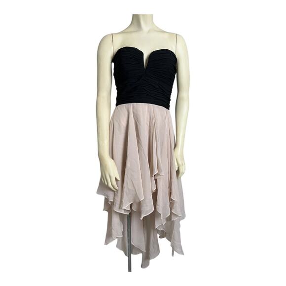 Arden B Strapless Women’s Dress Medium Black Pink High Low Chiffon Ruffle Hem - Picture 1 of 11